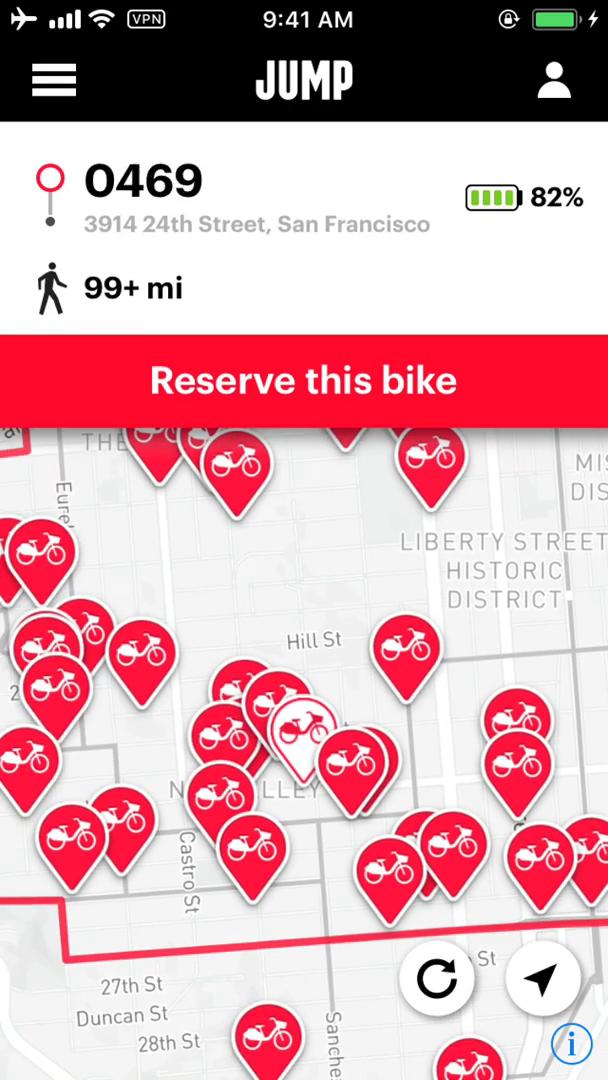 Screenshot of on Reserving a bike on Jump Bikes user flow