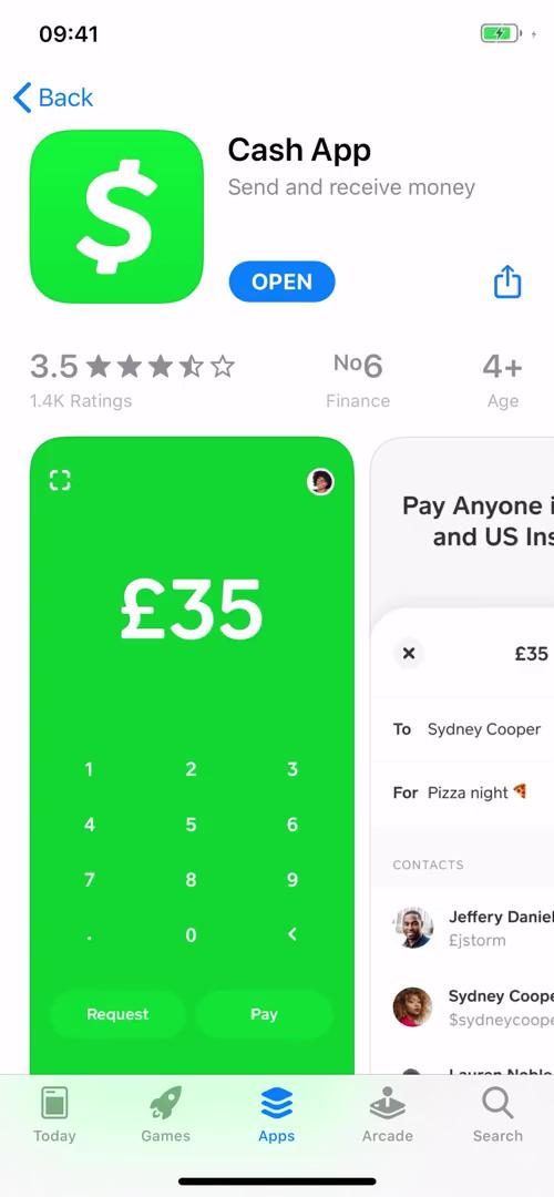 Screenshot of App store listing on Onboarding on Cash App user flow