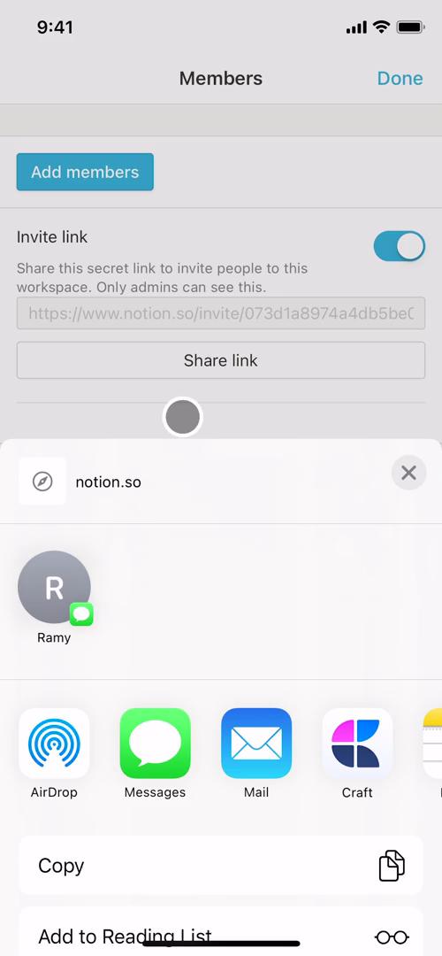 Inviting people screenshot