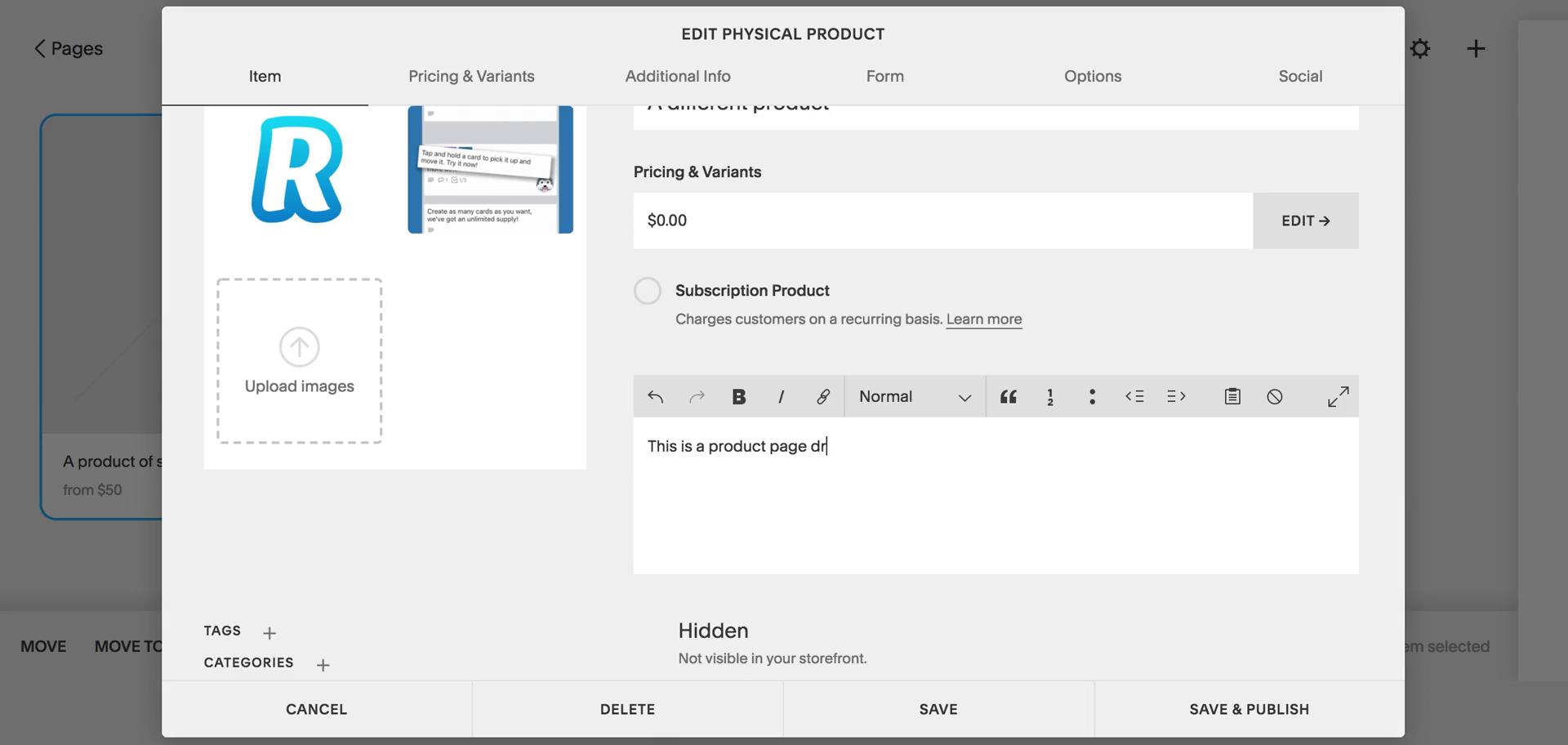 Adding a product screenshot