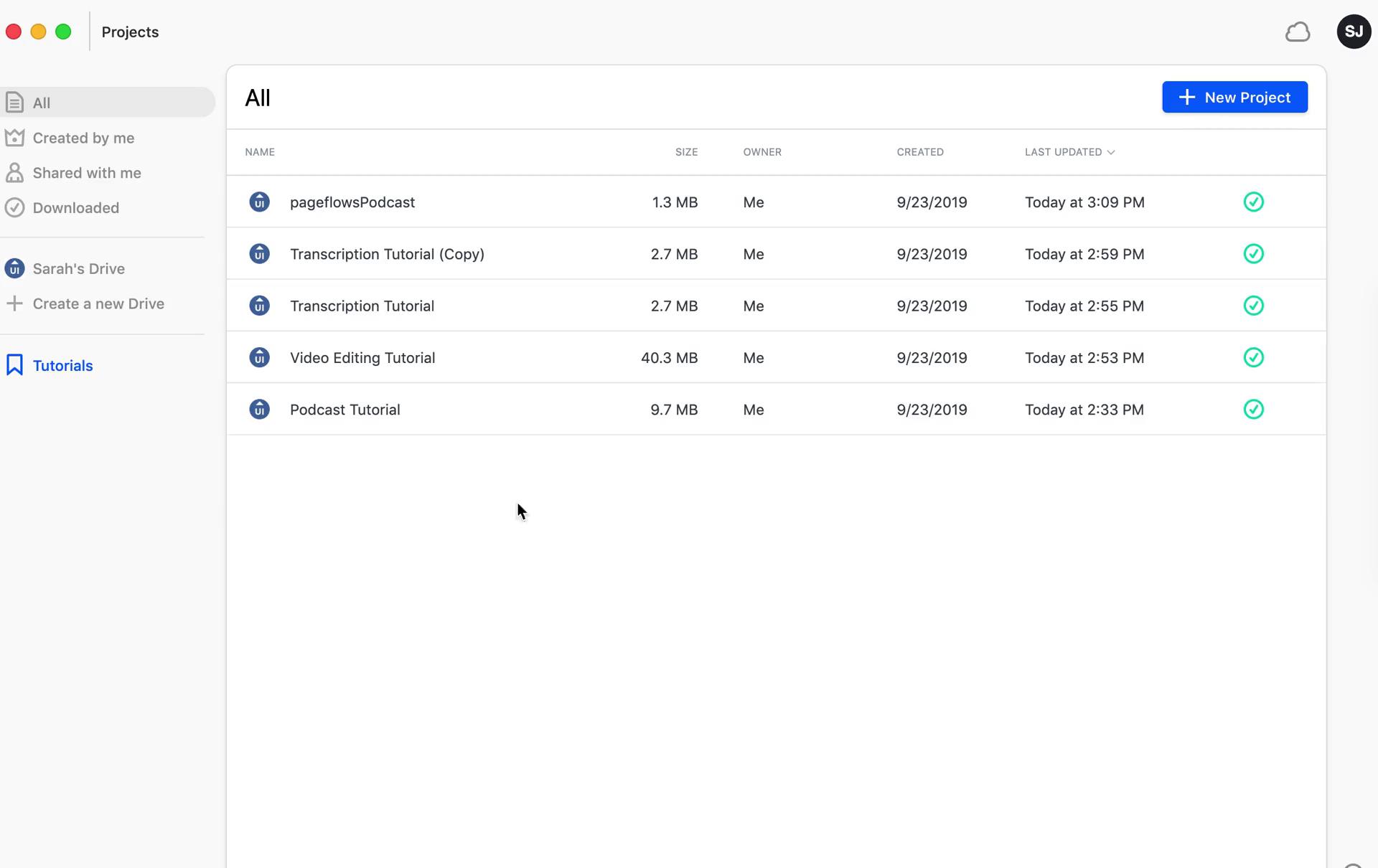 Screenshot of Projects on General browsing on Descript user flow
