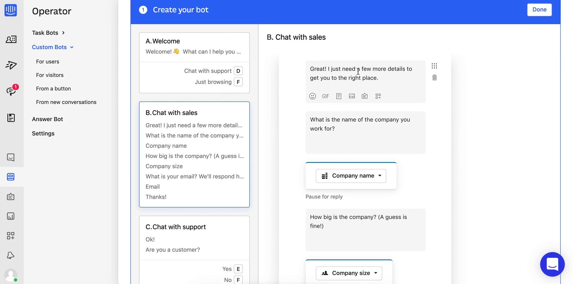 Building a chat bot screenshot