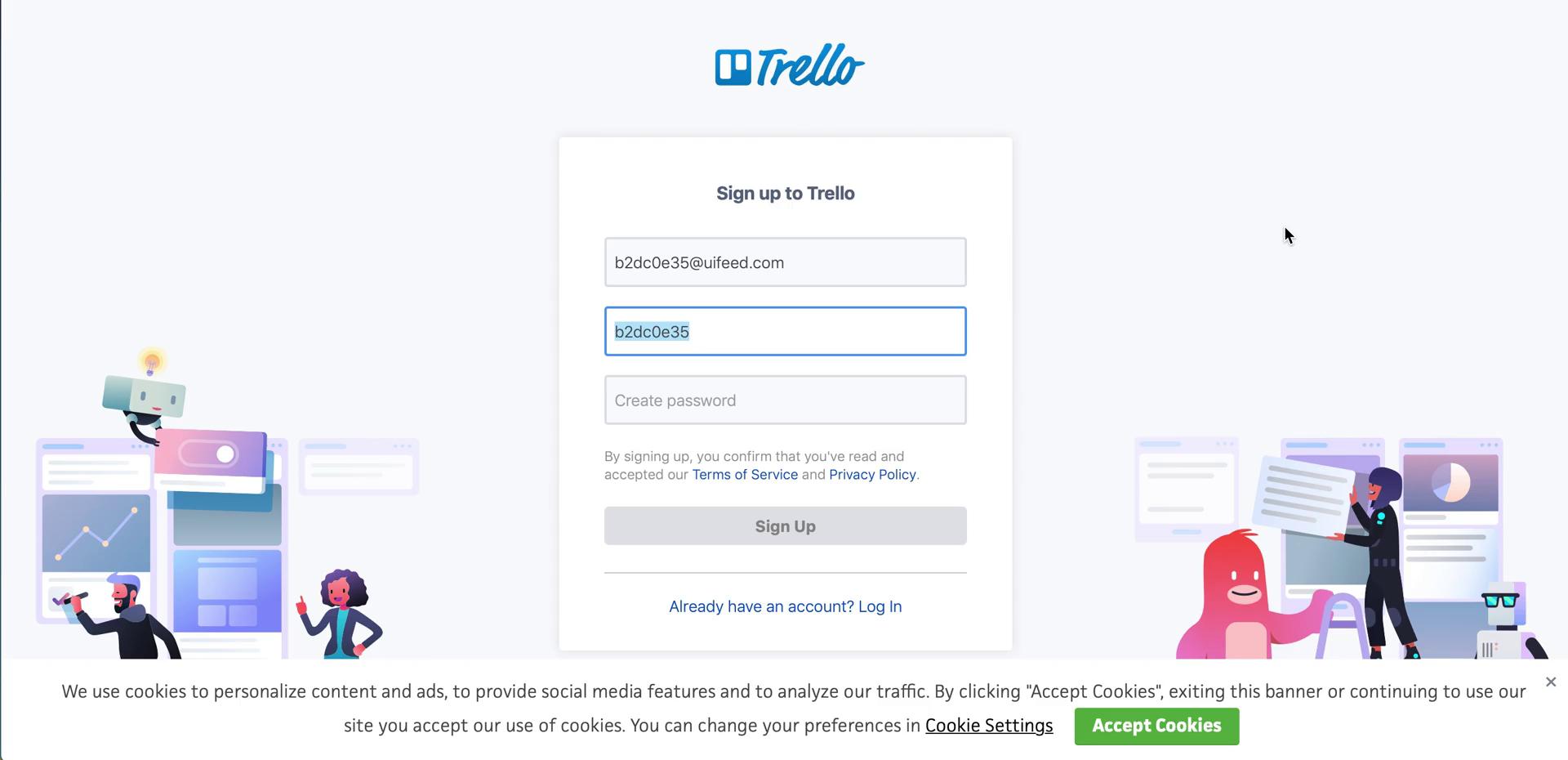 Screenshot of Sign up on Accepting an invite on Trello user flow