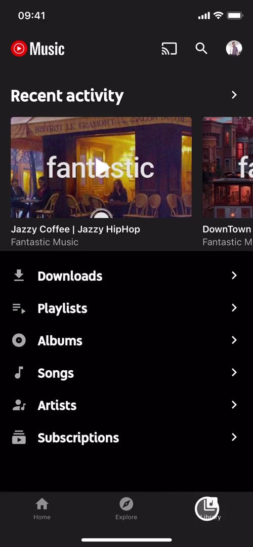 Screenshot of Library on Creating a playlist on YouTube Music user flow