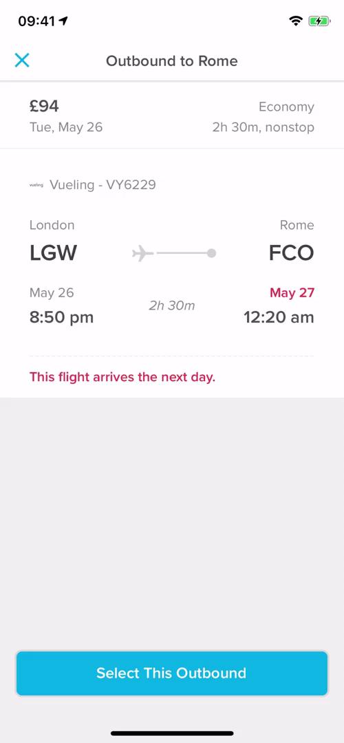 Finding flights screenshot