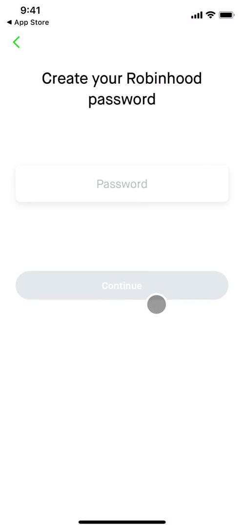 Robinhood set password screenshot
