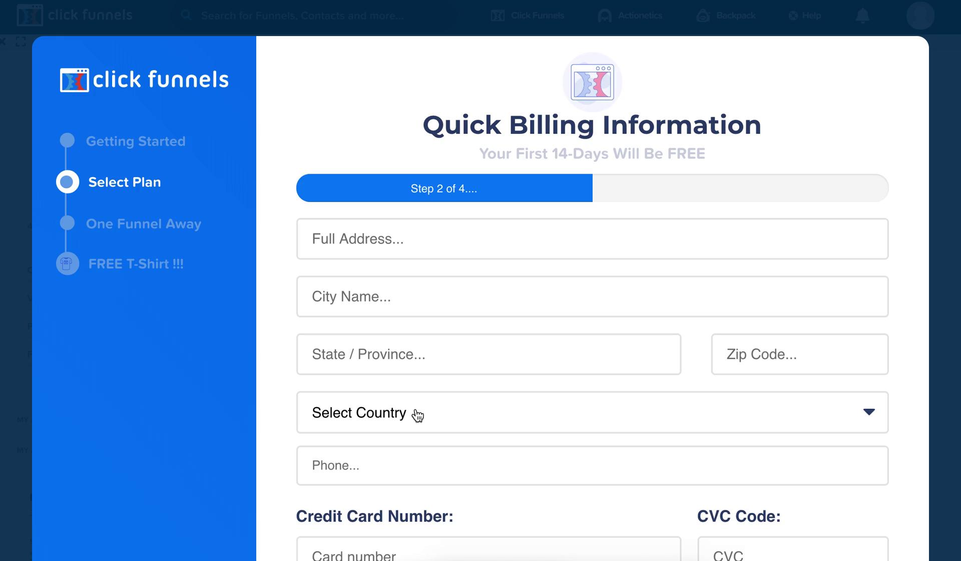 ClickFunnels add billing information screenshot