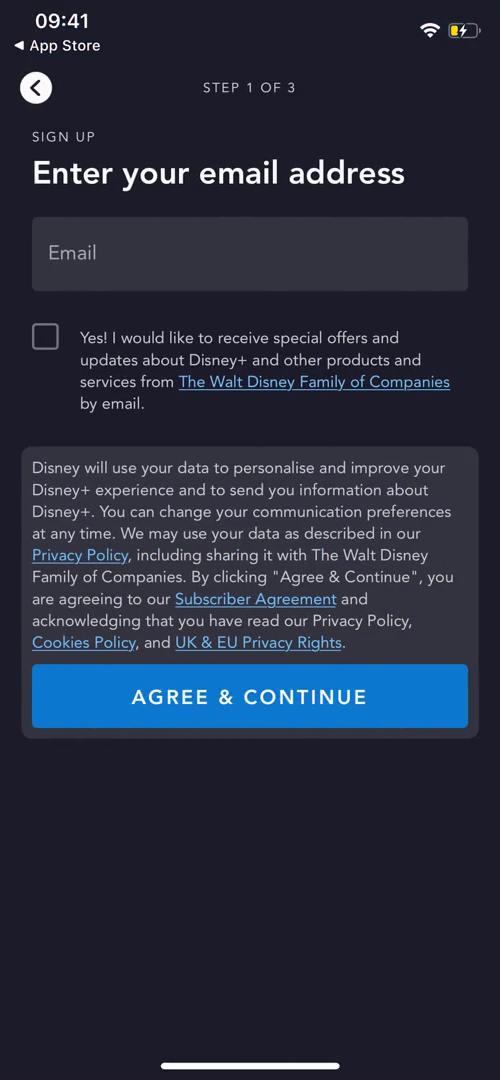 Disney+ enter email screenshot