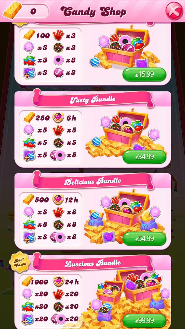 Screenshot of on In-app purchases on Candy Crush user flow