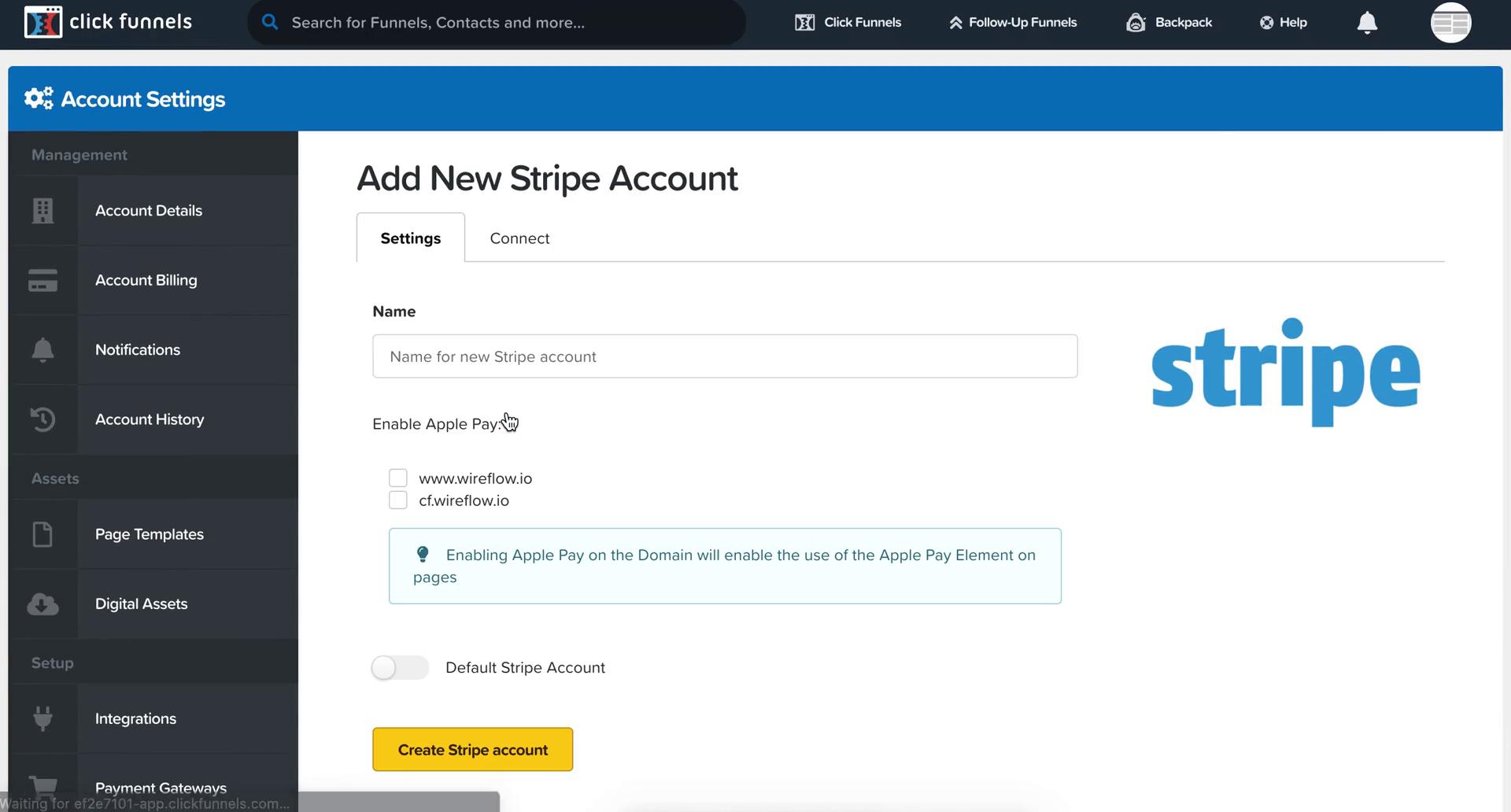 Connecting payment provider screenshot