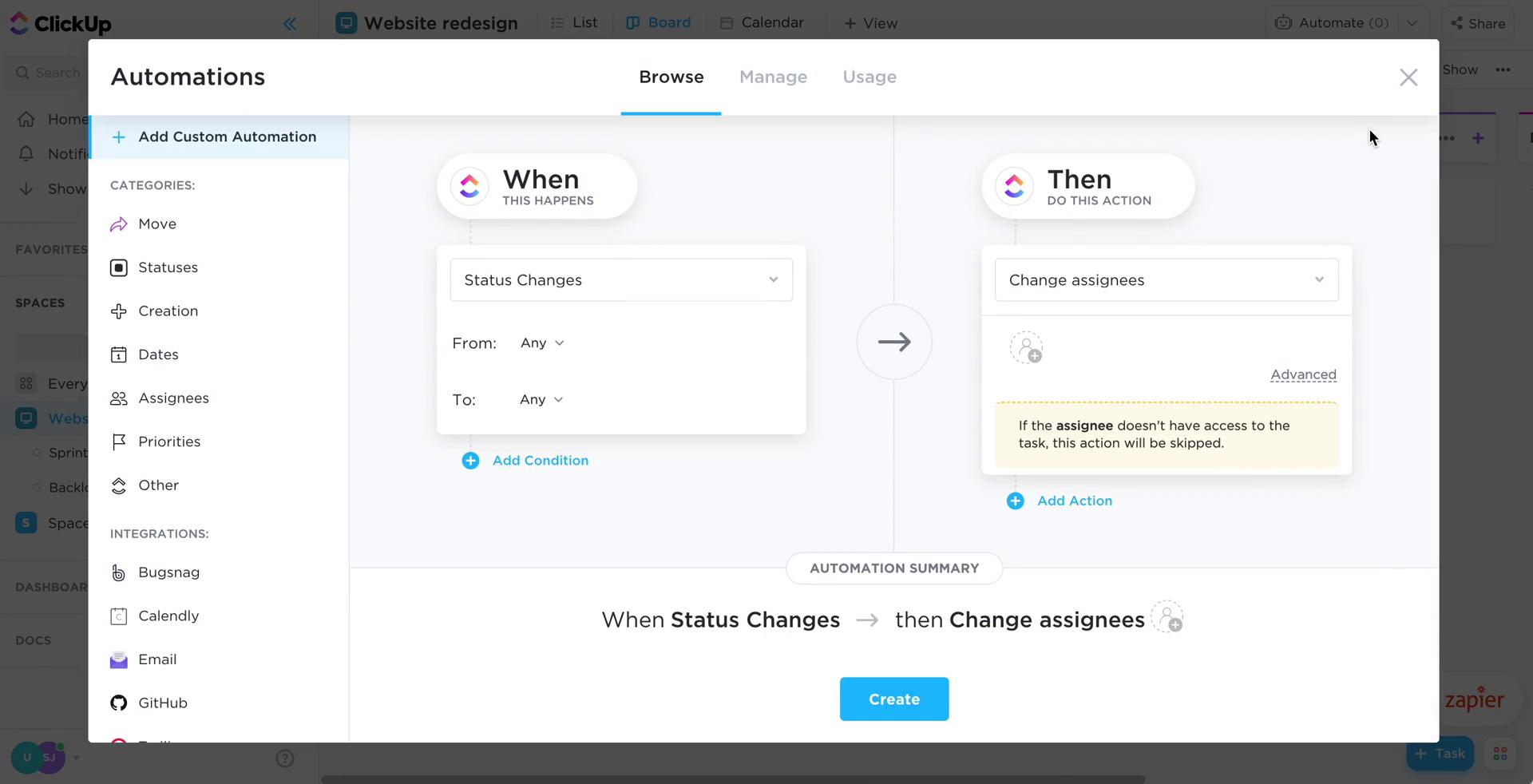 Creating an automation workflow screenshot