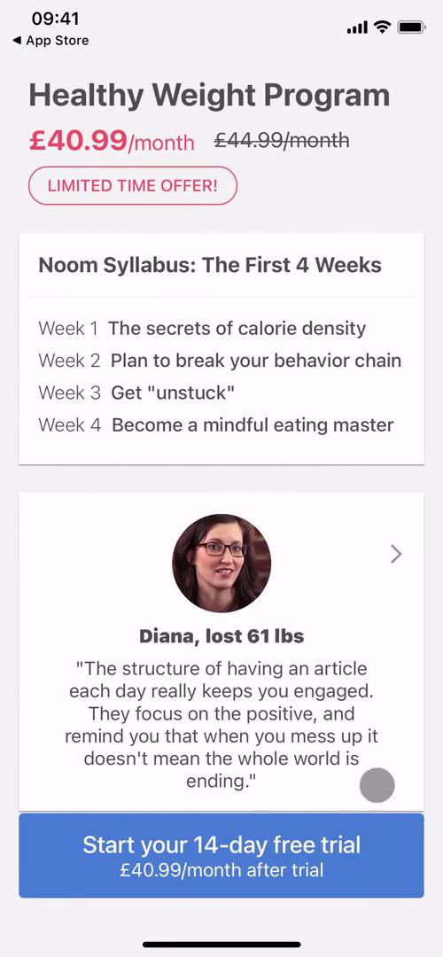 Noom start trial screenshot