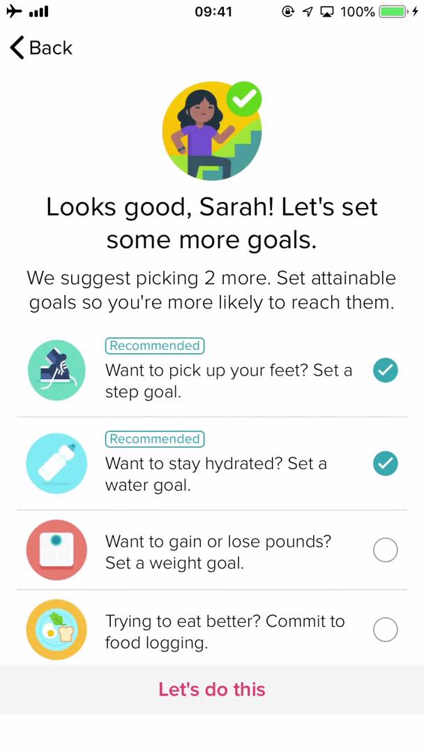 Setting goals screenshot