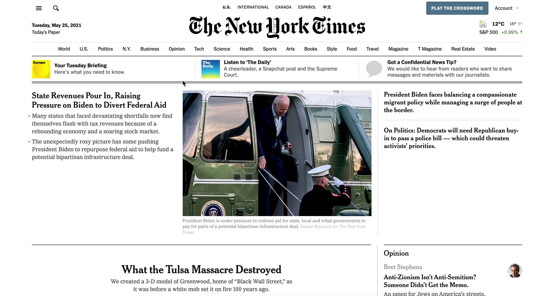 Screenshot of Homepage on General browsing on The New York Times user flow