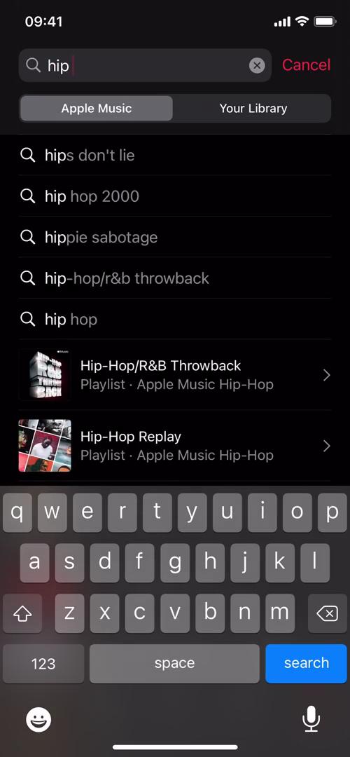 Screenshot of Suggested searches on Searching on Apple Music user flow