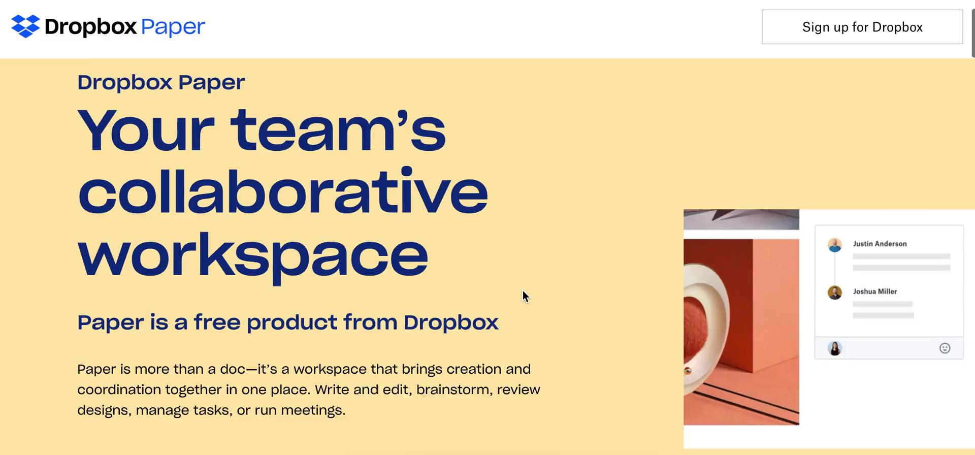 Screenshot of Homepage on Onboarding on Dropbox Paper user flow