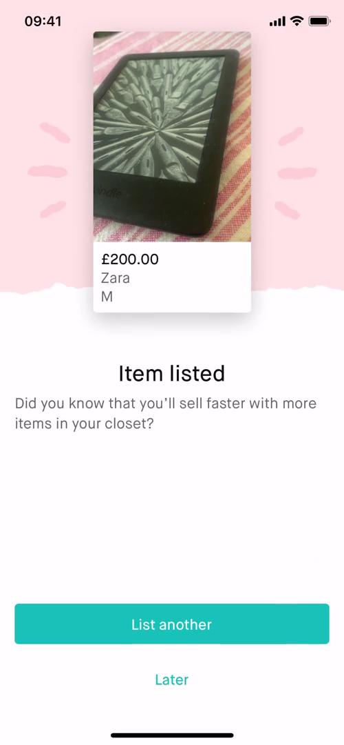 Listing a product screenshot