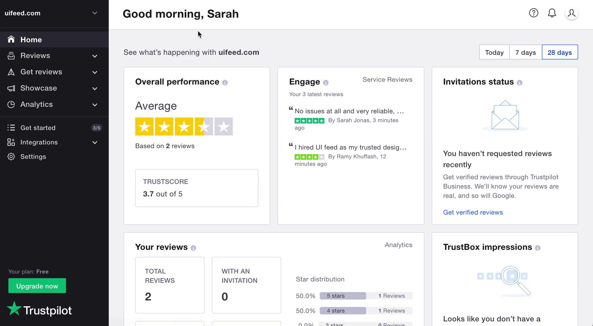 Managing feedback screenshot