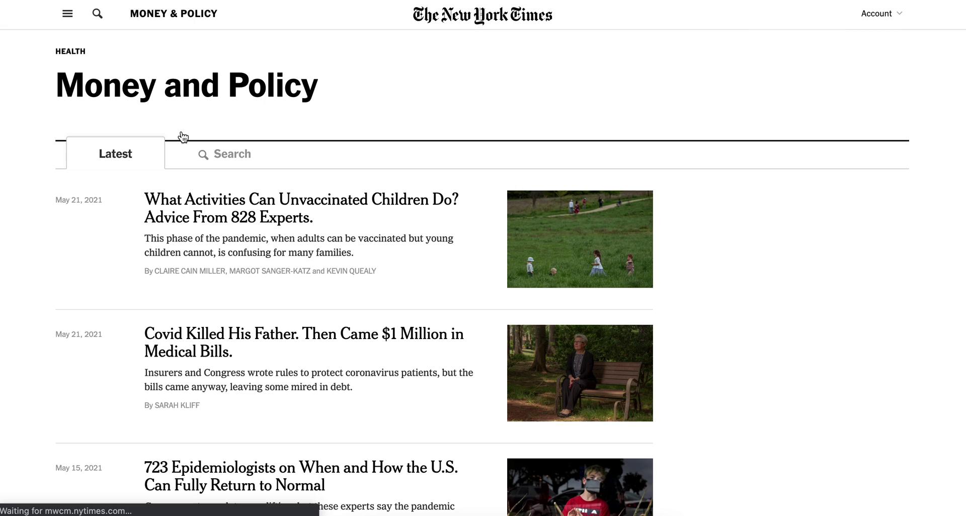 Screenshot of Category on Discovering content on The New York Times user flow