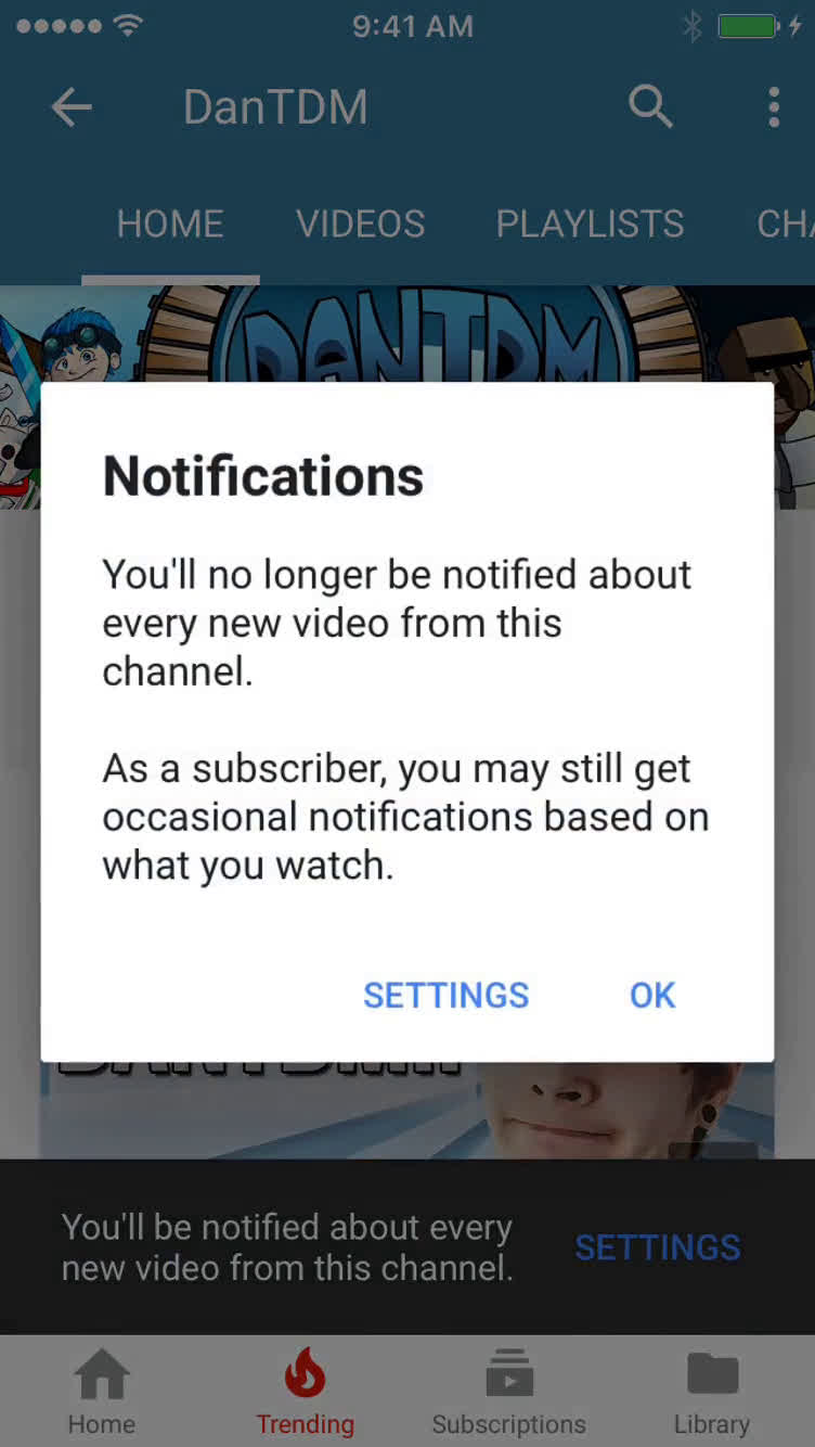 Subscribing to a channel screenshot