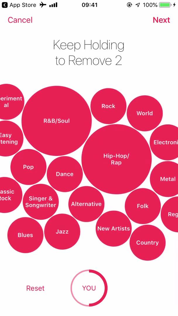 Apple Music select interests screenshot