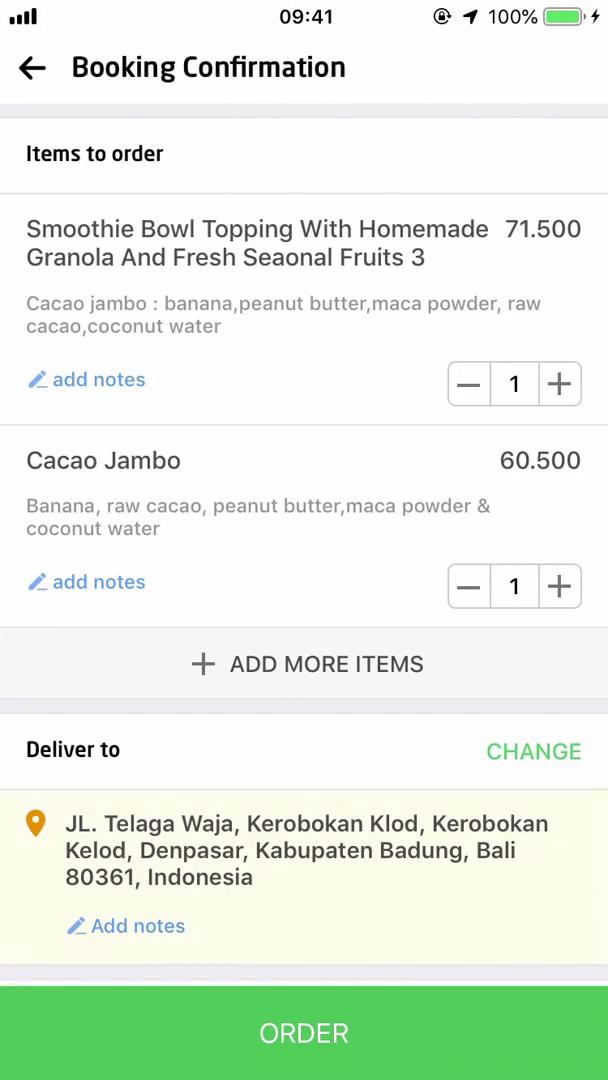 Ordering food screenshot