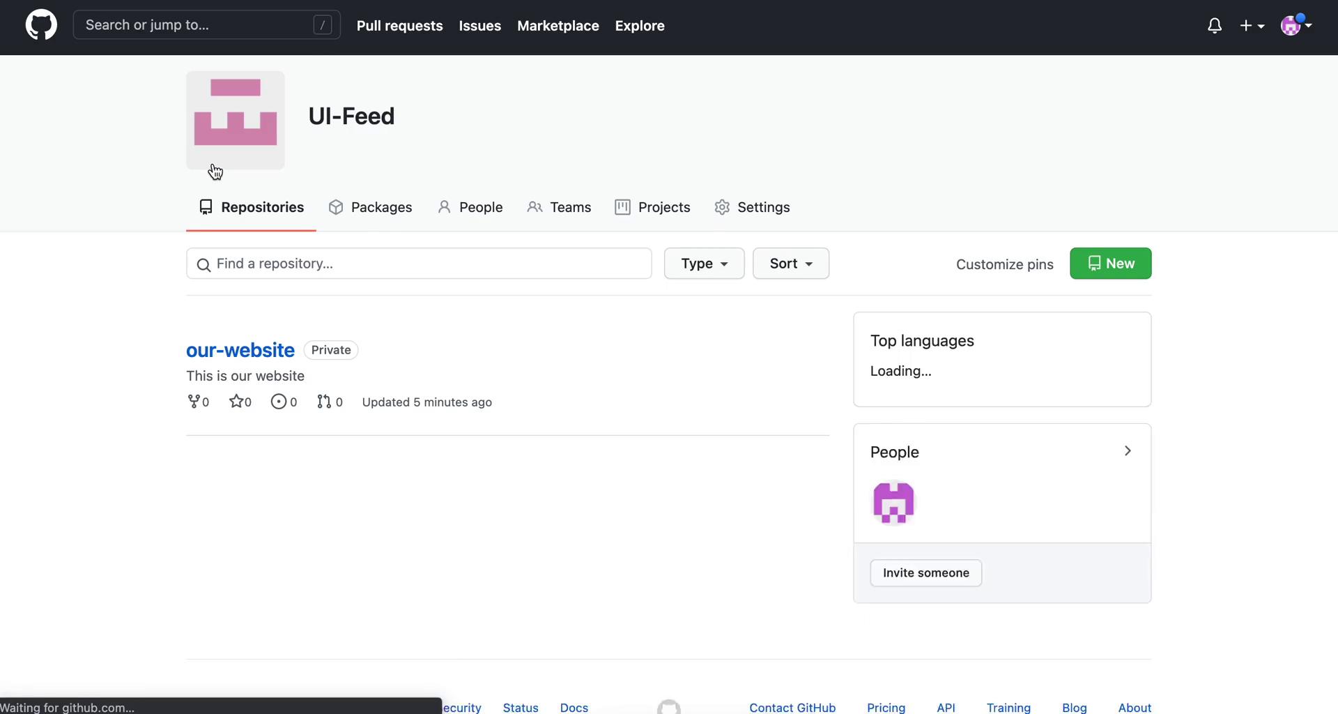 Screenshot of Team dashboard on Inviting people on GitHub user flow