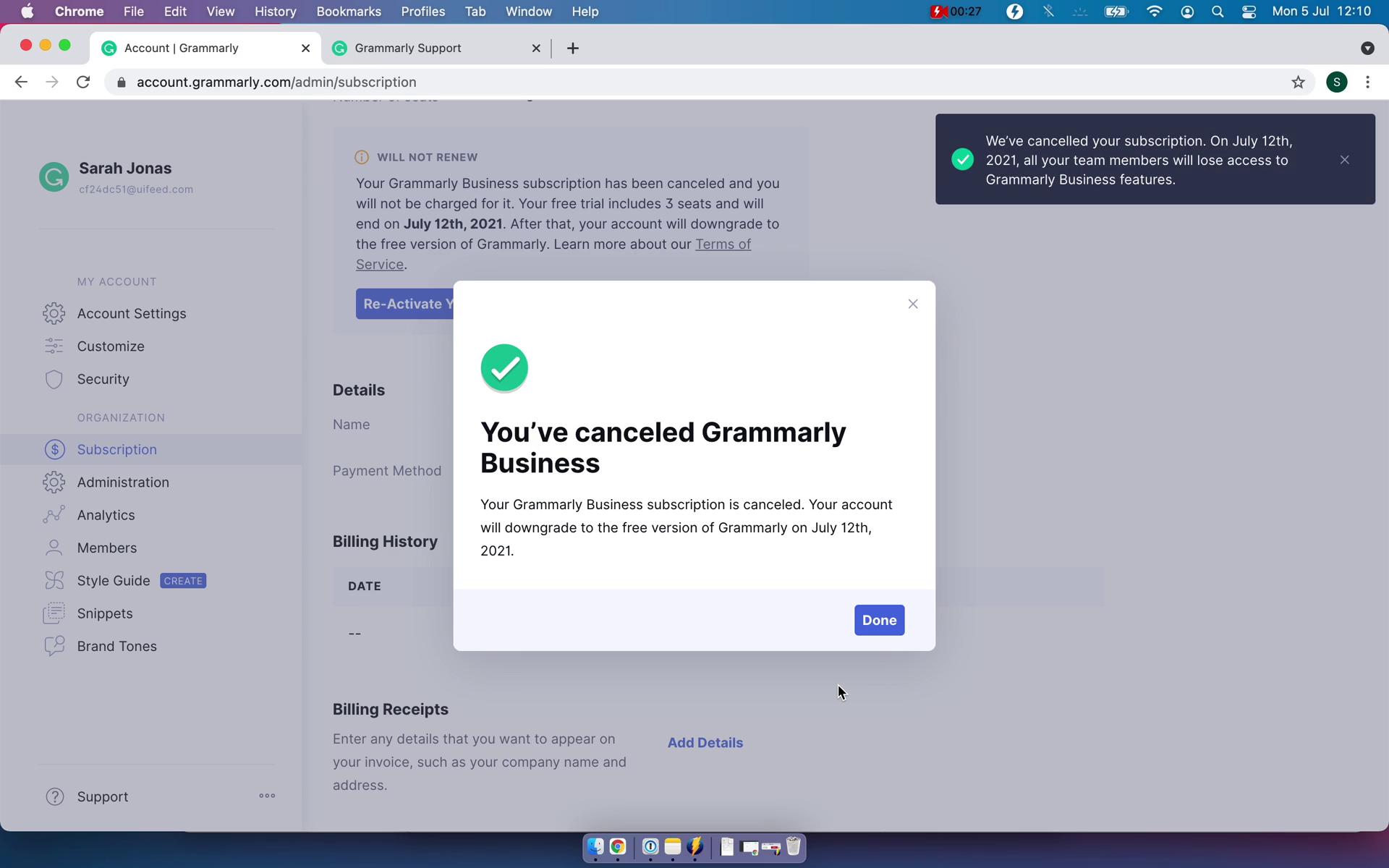 Cancelling your subscription on Grammarly video thumbnail