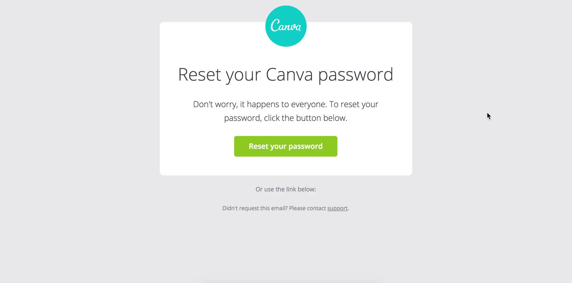 Screenshot of on Password reset on Canva user flow
