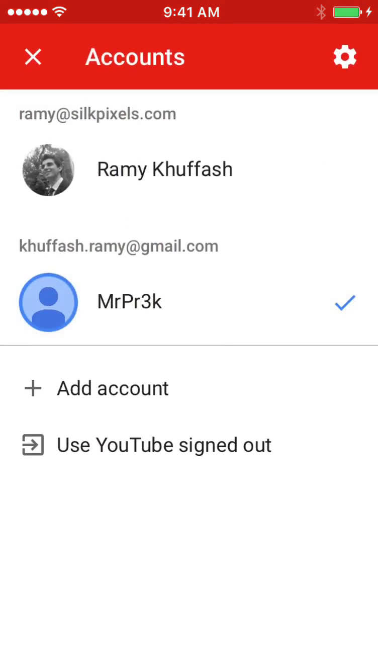 Screenshot of on Switching accounts on YouTube user flow