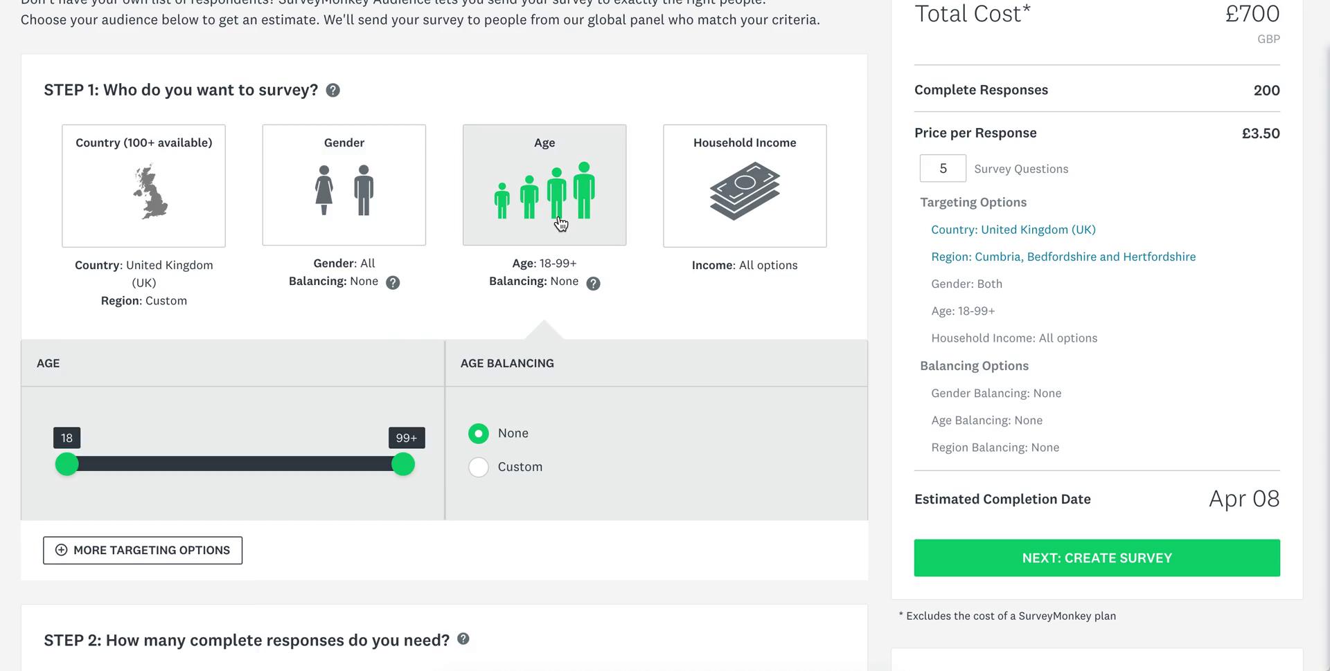 Setting target audience on SurveyMonkey video thumbnail