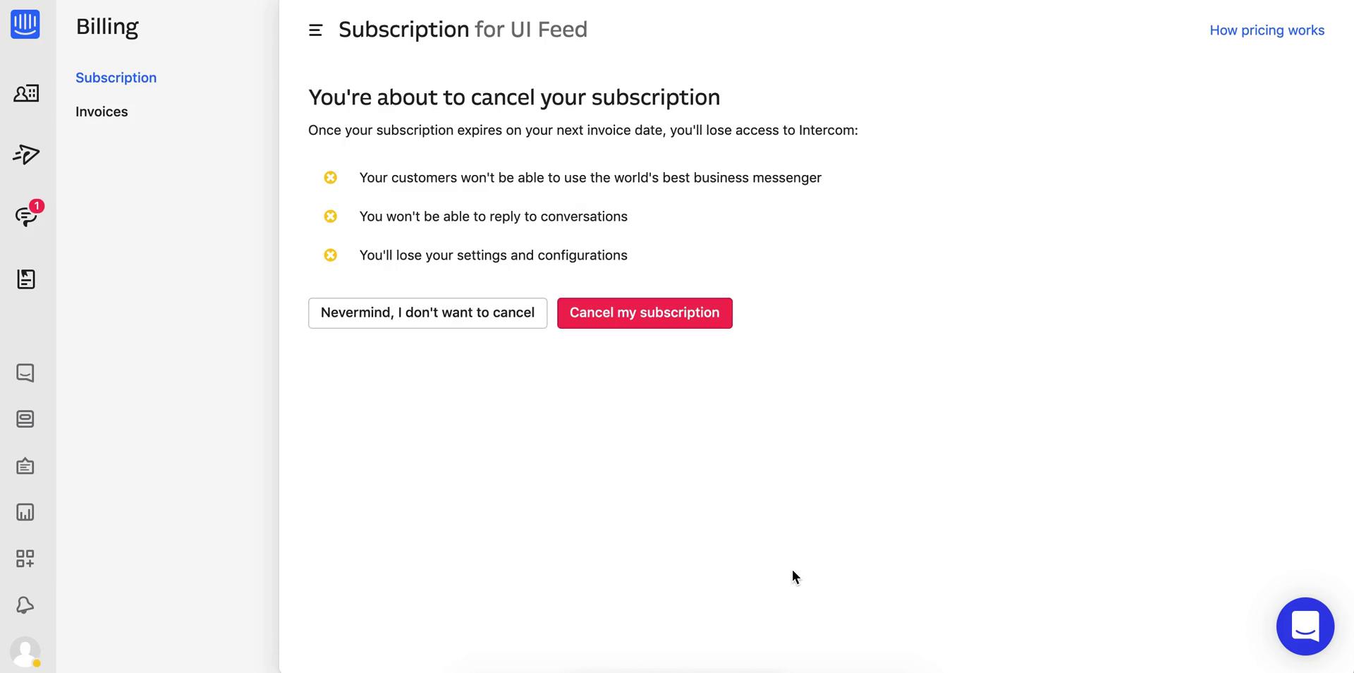 Cancelling your subscription screenshot