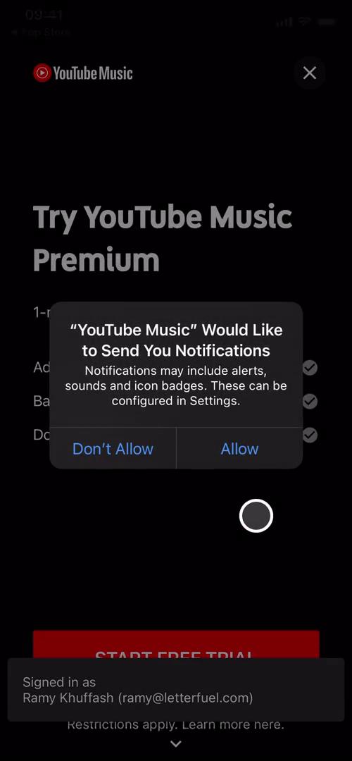 YouTube Music enable notifications screenshot
