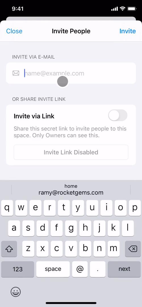 Inviting people screenshot