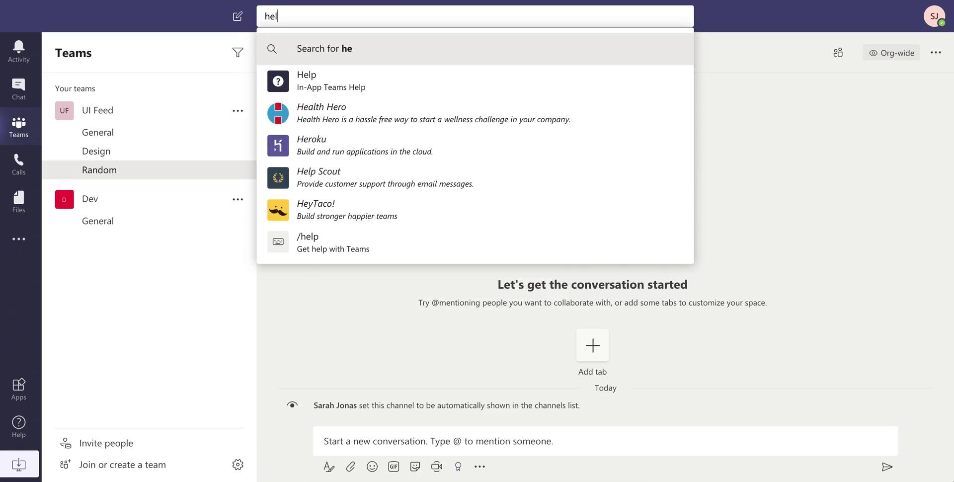 Screenshot of Search on Searching on Microsoft Teams user flow