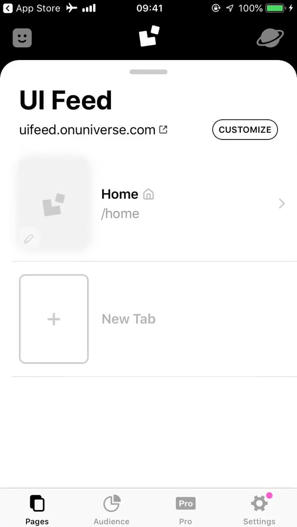 Universe website settings screenshot