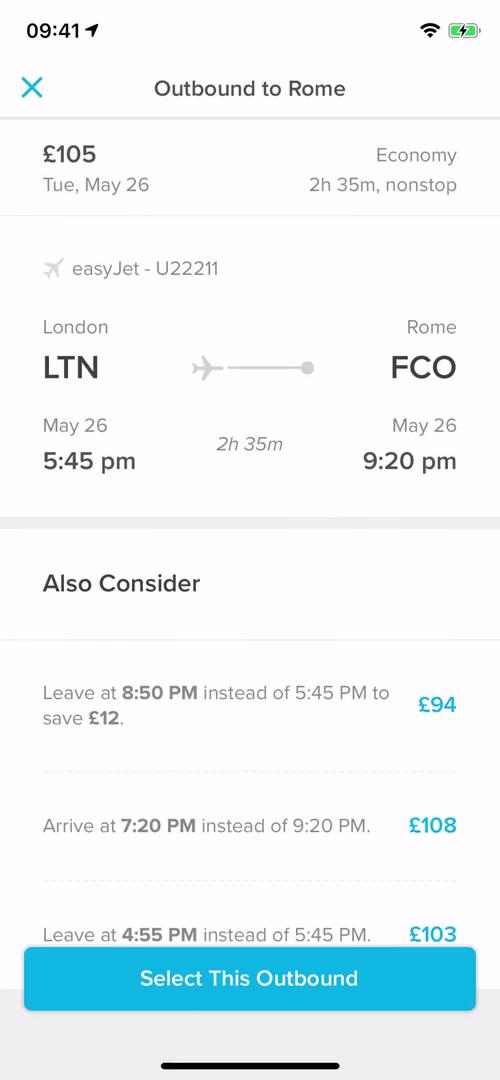 Finding flights screenshot