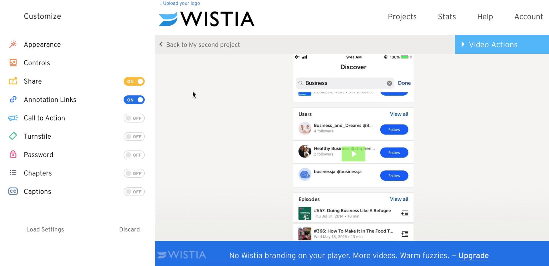 Screenshot of Edit video on Editing a video on Wistia user flow