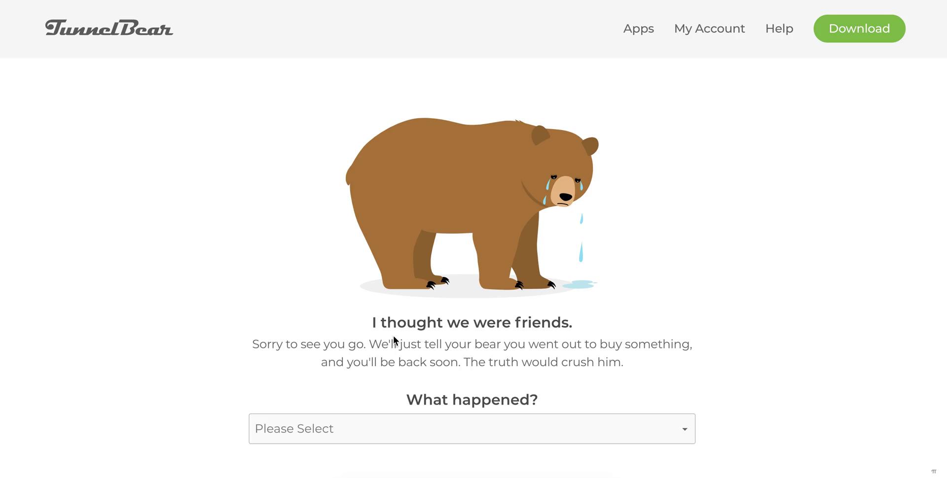 Screenshot of Select cancellation reason on Cancelling your subscription on TunnelBear user flow