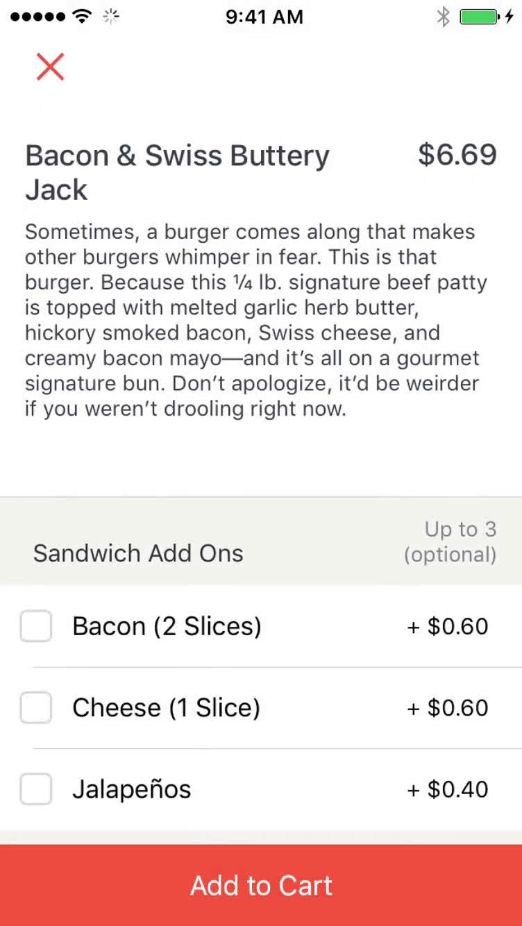 Ordering food screenshot