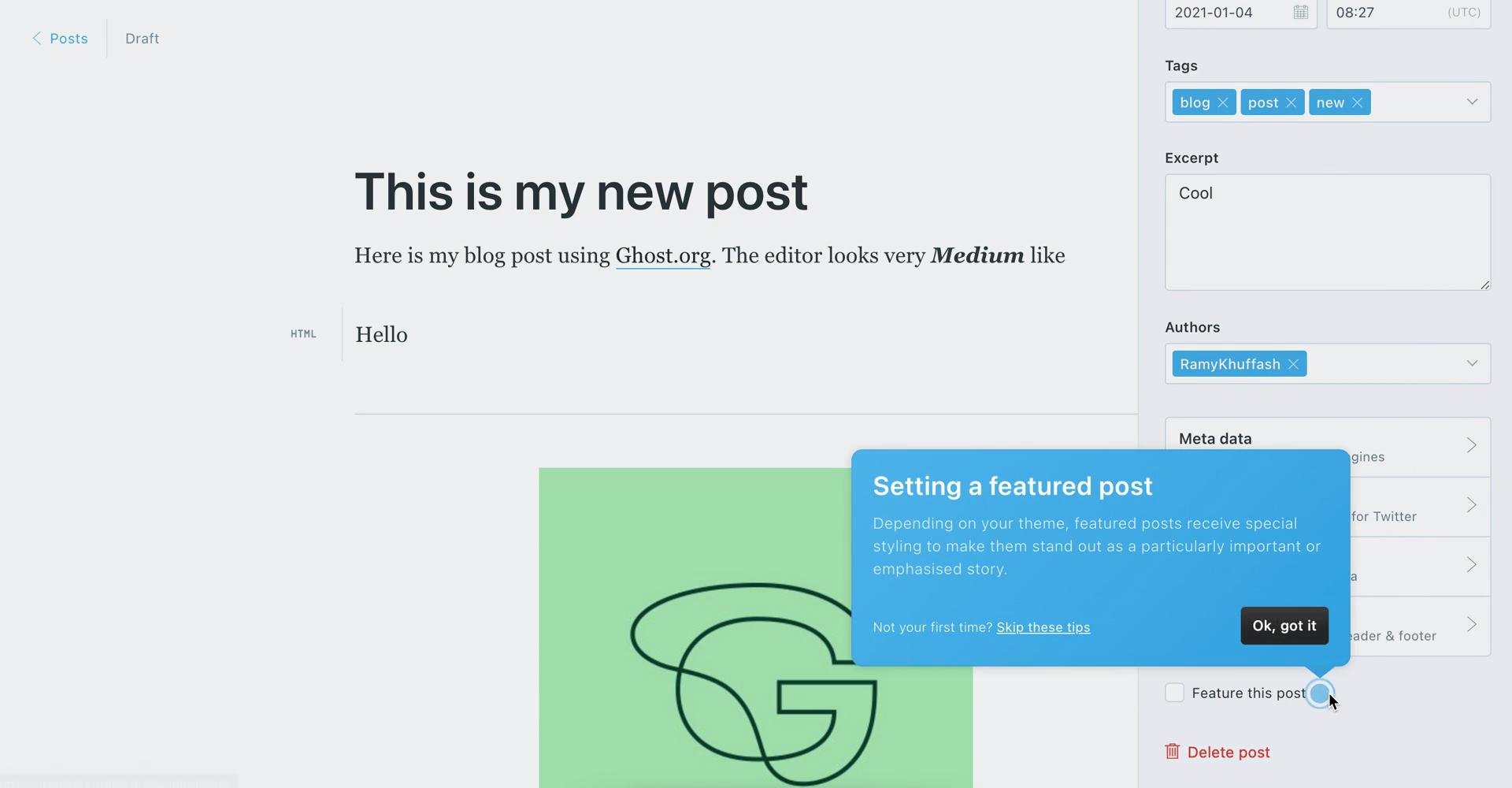 Creating a post screenshot