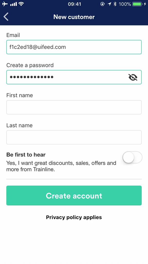 Creating an account screenshot