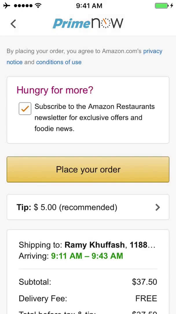 Ordering food screenshot