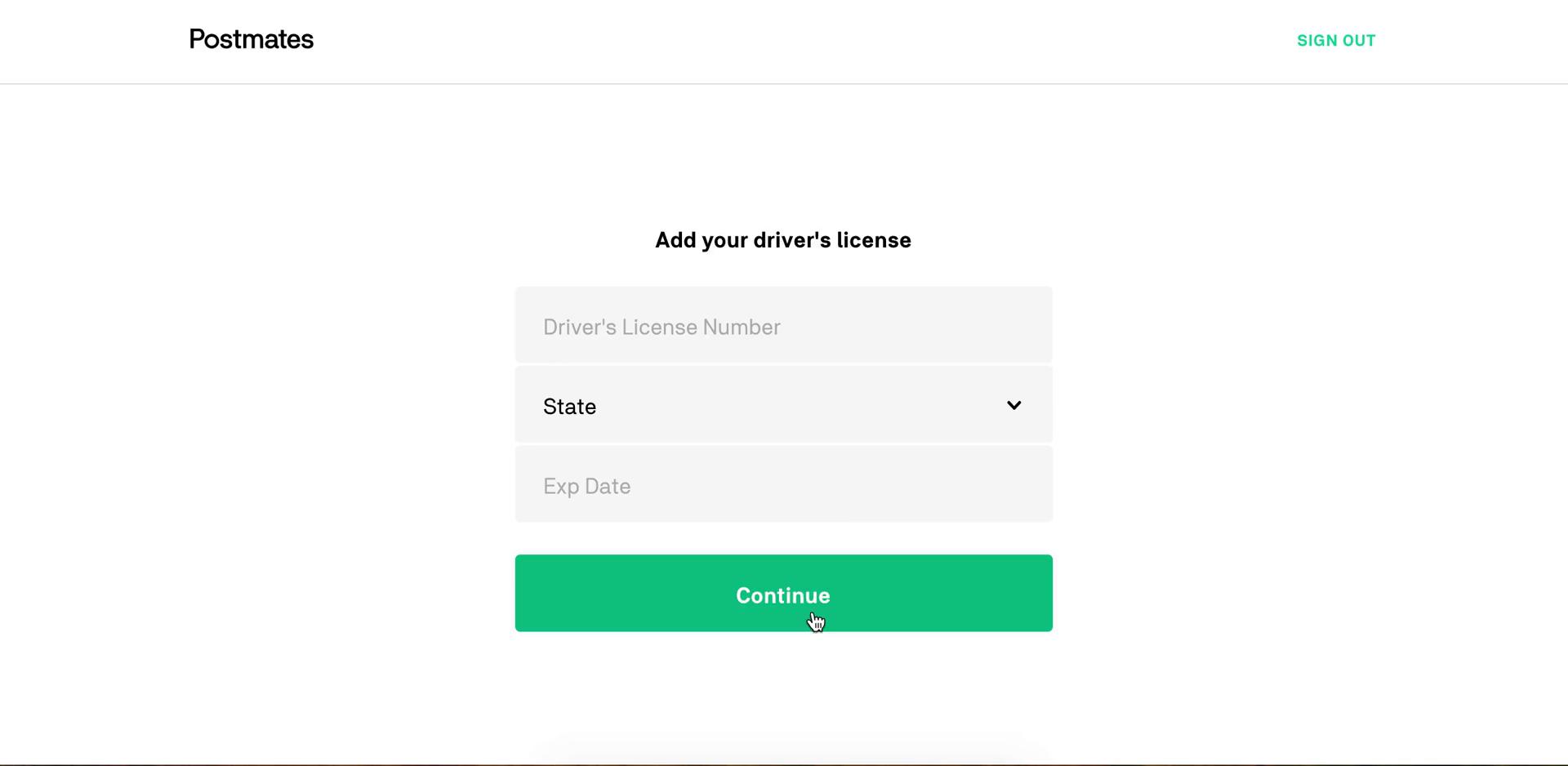 Driver signup screenshot