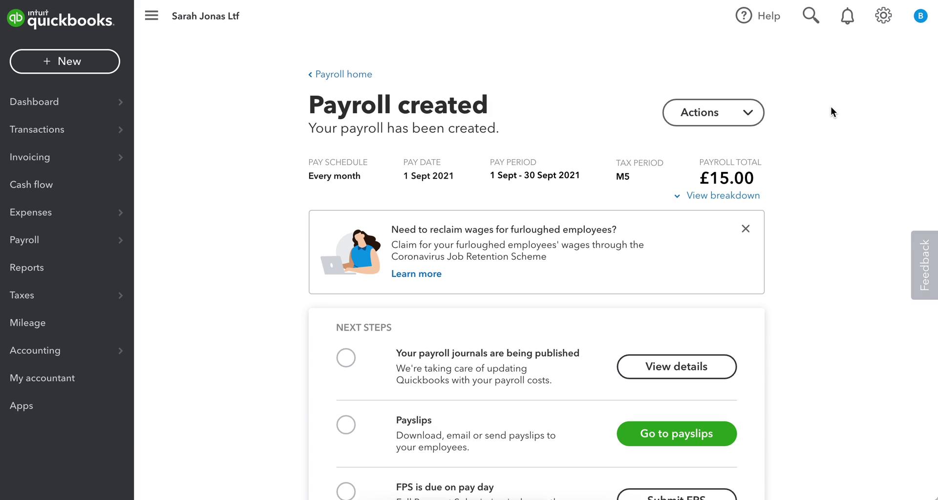 Managing payroll screenshot