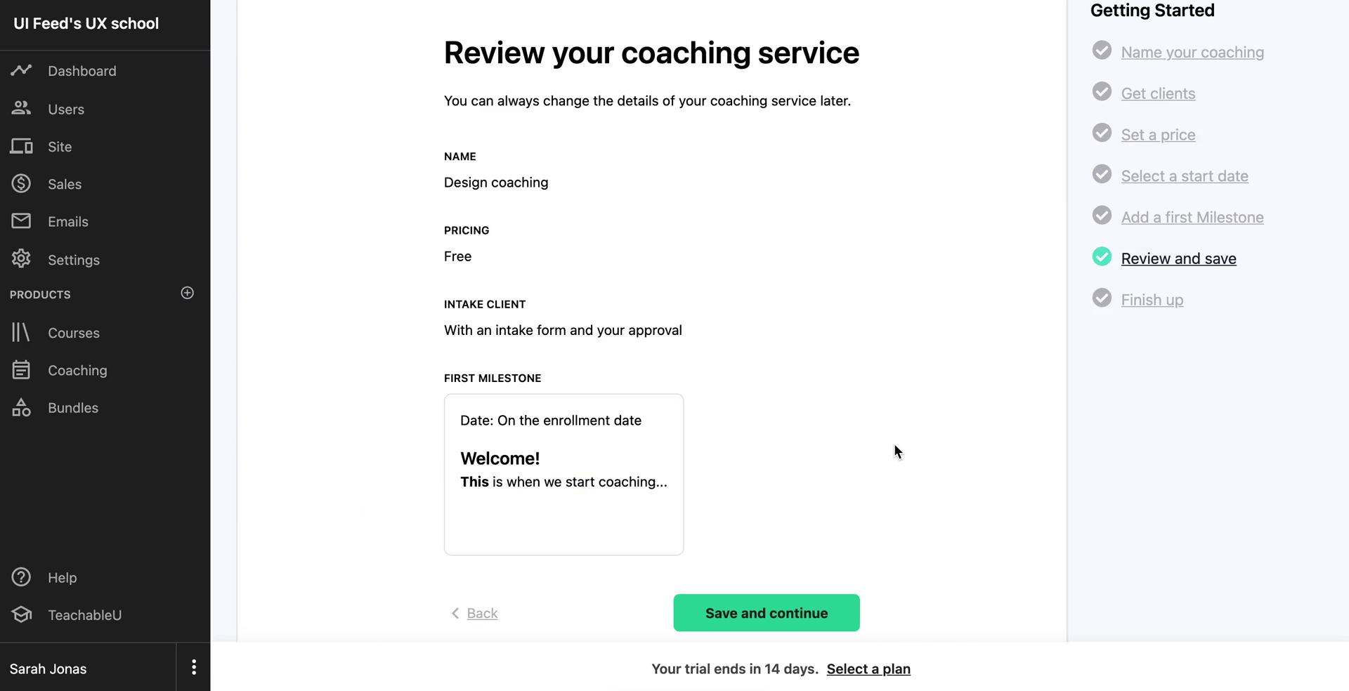 Listing a service screenshot