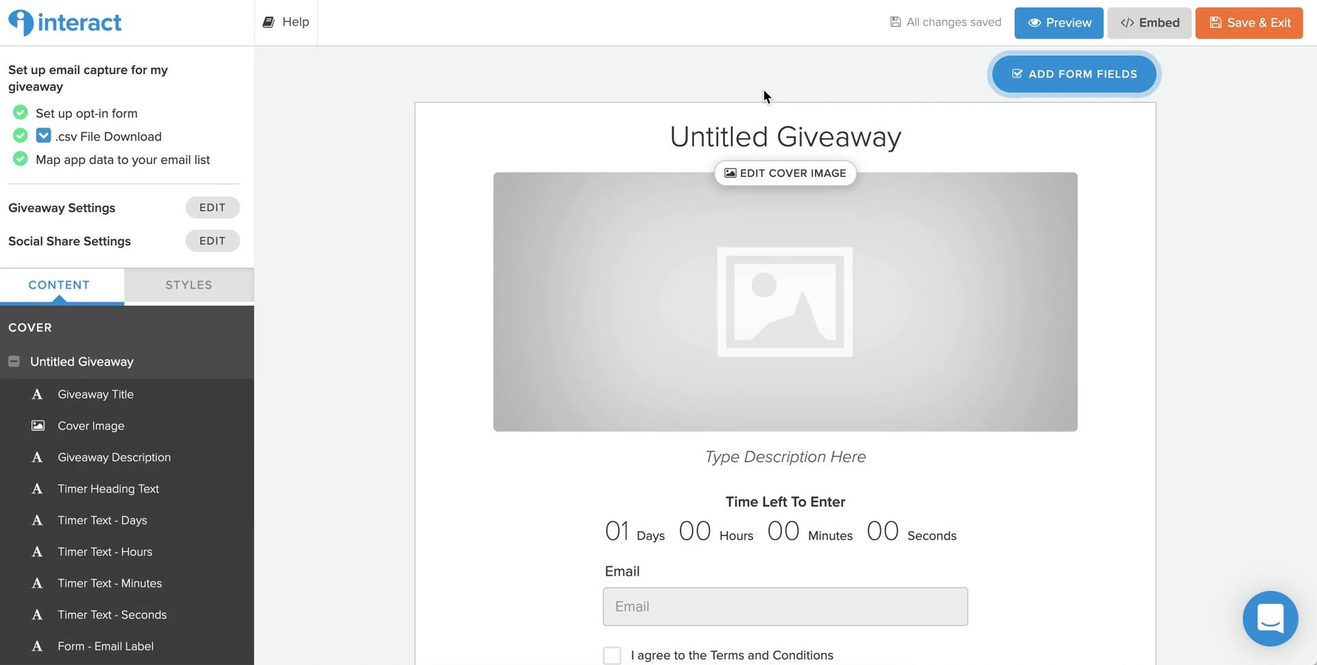 Screenshot of Edit Giveaway on Creating a giveaway campaign on Interact user flow