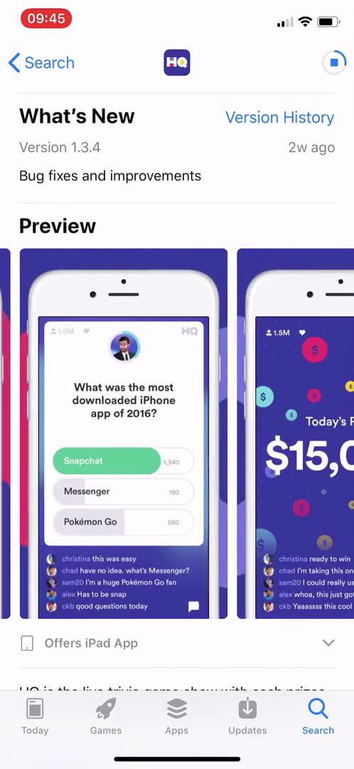 Screenshot of on Onboarding on HQ Trivia user flow