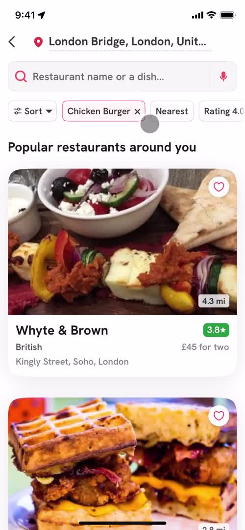 Screenshot of Search results on Searching on Zomato user flow