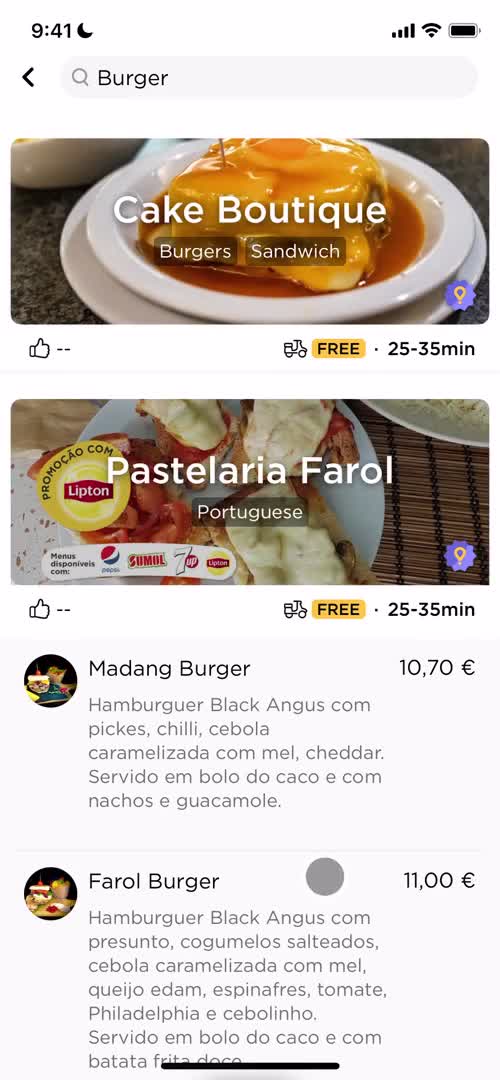 Screenshot of Search results on Searching on Glovo user flow